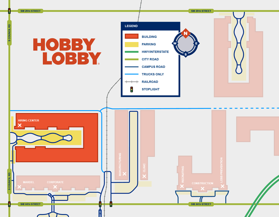 map showing locations of Hiring Center